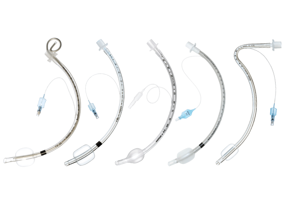 Five Rusch and Sheridan Endotracheal Tubes